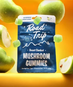 Enjoy focus, clarity, and flavor with Desert Stardust Mushroom Gummies in green apple. Vegan, microdosed, and crafted for mindful wellness.