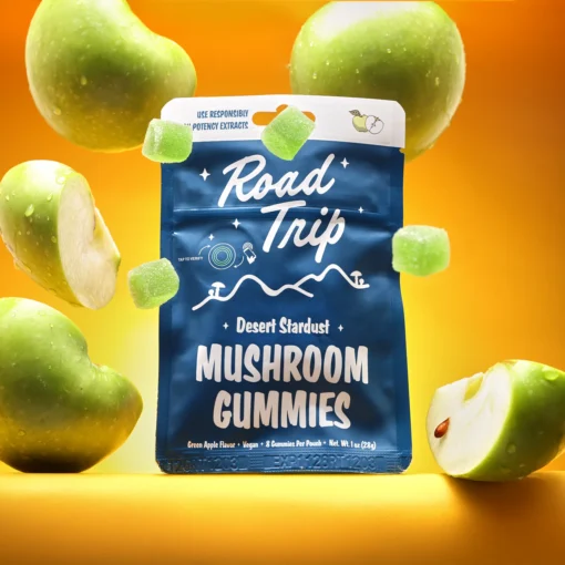 Enjoy focus, clarity, and flavor with Desert Stardust Mushroom Gummies in green apple. Vegan, microdosed, and crafted for mindful wellness.