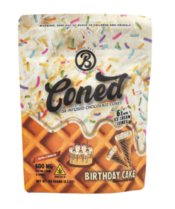Celebrate anytime with Baked Bags Delta 8 Birthday Cake Coned. Enjoy 600mg Delta 8 THC in a flavorful vanilla dessert-inspired pre-roll.