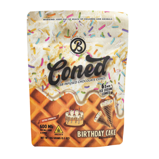 Celebrate anytime with Baked Bags Delta 8 Birthday Cake Coned. Enjoy 600mg Delta 8 THC in a flavorful vanilla dessert-inspired pre-roll.