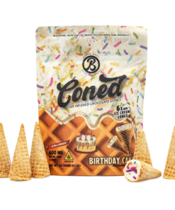 Celebrate anytime with Baked Bags Delta 8 Birthday Cake Coned. Enjoy 600mg Delta 8 THC in a flavorful vanilla dessert-inspired pre-roll.
