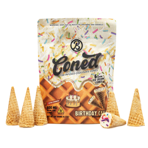 Celebrate anytime with Baked Bags Delta 8 Birthday Cake Coned. Enjoy 600mg Delta 8 THC in a flavorful vanilla dessert-inspired pre-roll.