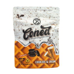 Enjoy Cookies Cream Delta Cones by Baked Bags. These 600mg THC cones offer delicious dessert flavor and a balanced Delta 8 high.
