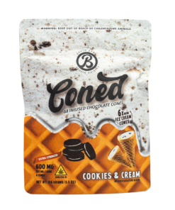 Enjoy Cookies Cream Delta Cones by Baked Bags. These 600mg THC cones offer delicious dessert flavor and a balanced Delta 8 high.