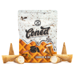 Enjoy Cookies Cream Delta Cones by Baked Bags. These 600mg THC cones offer delicious dessert flavor and a balanced Delta 8 high.