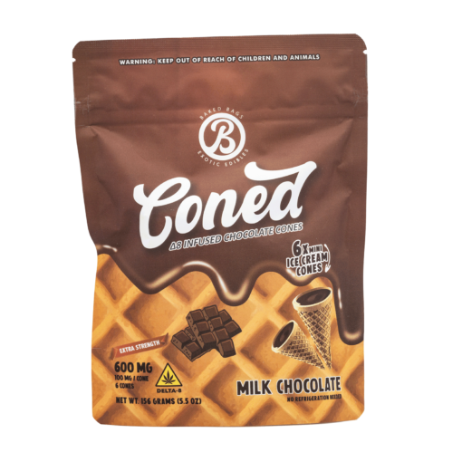 Enjoy the Baked Bags Delta 8 Chocolate Cone with 600mg THC. Potent, legal, and delicious for high-tolerance users who love sweet edibles.