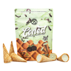 Experience smooth relaxation with Baked Bags Delta 8 Mint Chip Coned. 600mg hemp-derived Delta 8 THC in a flavorful, balanced pre-roll.