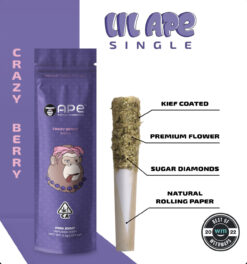 Crazy Berry Mini Joint by Ape offers bold berry flavor and Indica relaxation in a potent .5G infused pre-roll. Enjoy rich taste and chill vibes today!
