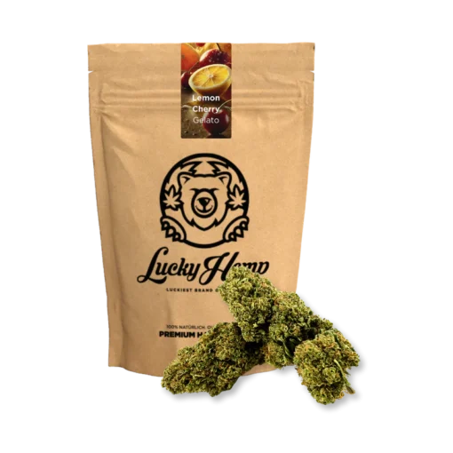Lemon Cherry Gelato 5g delivers premium hybrid flower with sweet flavor, relaxing effects, and eco-friendly Ökopack packaging from Bubatz Europa.