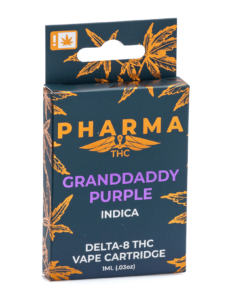 Enjoy smooth, relaxing hits with PharmaCBD Granddaddy Purple Delta 8 Vape Cartridge. Infused with terpene-rich Delta 8 THC for a balanced experience.