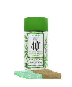 Enjoy Pineapple Express Weed Pre-rolls by STIIIZY—5 baby joints infused with live resin and kief. Tropical, potent, and perfect for any vibe.
