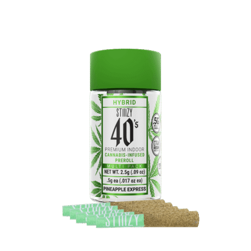Enjoy Pineapple Express Weed Pre-rolls by STIIIZY—5 baby joints infused with live resin and kief. Tropical, potent, and perfect for any vibe.