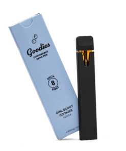 Enjoy rich flavor with the Girl Scout Cookies Vape by Goodies. This Delta 8 disposable delivers smooth effects in a sleek, ready-to-use device.