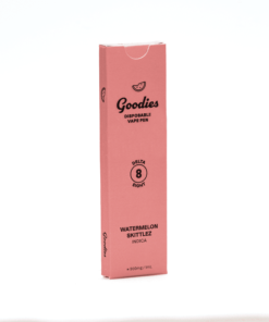 Taste the smooth Watermelon Skittlez Vape by Goodies—sweet flavor, calming Delta 8 effects, and a sleek disposable design ready to enjoy anytime.