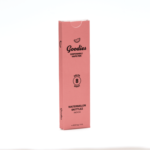 Taste the smooth Watermelon Skittlez Vape by Goodies—sweet flavor, calming Delta 8 effects, and a sleek disposable design ready to enjoy anytime.