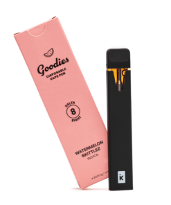 Taste the smooth Watermelon Skittlez Vape by Goodies—sweet flavor, calming Delta 8 effects, and a sleek disposable design ready to enjoy anytime.